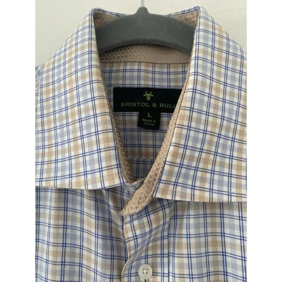 Bristol & Bull Large Mens 16-32 Plaid Long Sleeve Button Flip Cuffs 100% Cotton - Picture 3 of 7